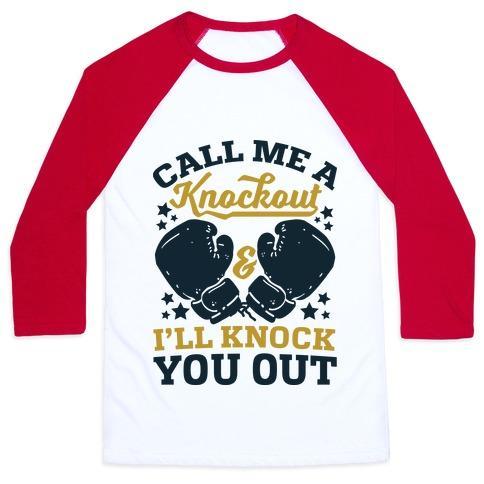 Virgin Teez  Baseball Tee Unisex Classic Baseball Tee / x-small / White/Red CALL ME A KNOCKOUT & I'LL KNOCK YOU OUT UNISEX CLASSIC BASEBALL TEE