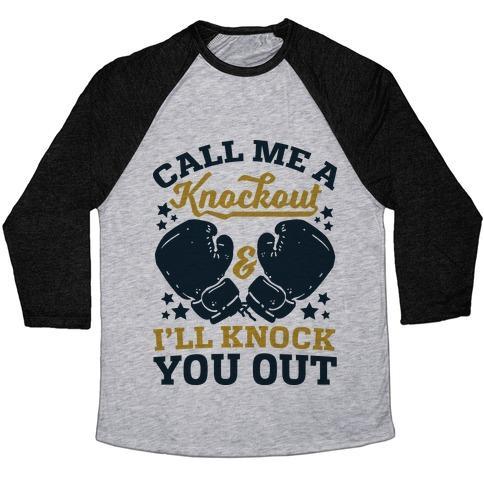 Virgin Teez  Baseball Tee Unisex Tri-Blend Baseball Tee / small / Athletic Gray / Black CALL ME A KNOCKOUT & I'LL KNOCK YOU OUT UNISEX TRI-BLEND BASEBALL TEE