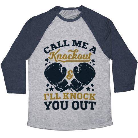 Virgin Teez  Baseball Tee Unisex Tri-Blend Baseball Tee / small / Athletic Gray / Navy CALL ME A KNOCKOUT & I'LL KNOCK YOU OUT UNISEX TRI-BLEND BASEBALL TEE