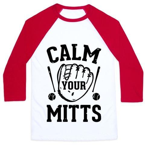 Virgin Teez  Baseball Tee Unisex Classic Baseball Tee / x-small / White/Red CALM YOUR MITTS UNISEX CLASSIC BASEBALL TEE