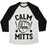 Virgin Teez  Baseball Tee Unisex Tri-Blend Baseball Tee / small / Oatmeal / Black CALM YOUR MITTS UNISEX TRI-BLEND BASEBALL TEE