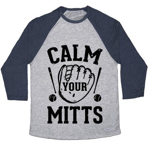 Virgin Teez  Baseball Tee Unisex Tri-Blend Baseball Tee / small / Athletic Gray / Navy CALM YOUR MITTS UNISEX TRI-BLEND BASEBALL TEE