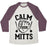 Virgin Teez  Baseball Tee Unisex Tri-Blend Baseball Tee / small / Oatmeal / Maroon CALM YOUR MITTS UNISEX TRI-BLEND BASEBALL TEE