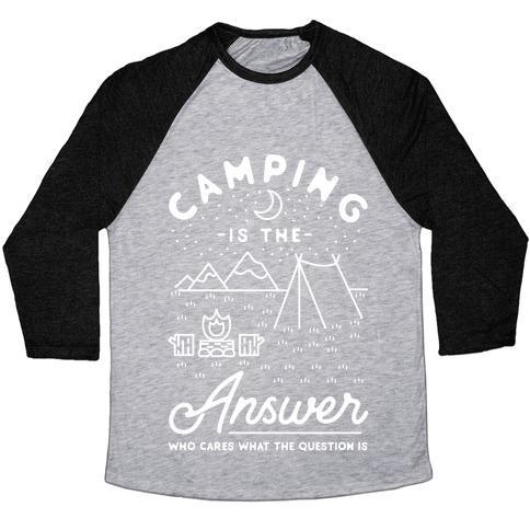 Virgin Teez  Baseball Tee Unisex Tri-Blend Baseball Tee / small / Athletic Gray / Black CAMPING IS THE ANSWER UNISEX TRI-BLEND BASEBALL TEE