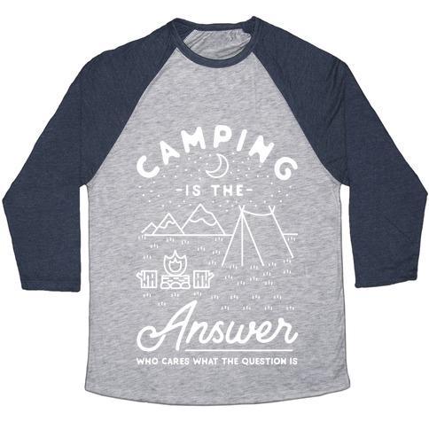 Virgin Teez  Baseball Tee Unisex Tri-Blend Baseball Tee / small / Athletic Gray / Navy CAMPING IS THE ANSWER UNISEX TRI-BLEND BASEBALL TEE
