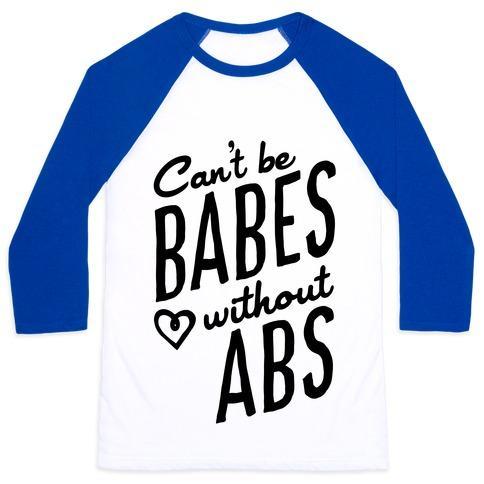 Virgin Teez  Baseball Tee Unisex Classic Baseball Tee / x-small / White/Blue CAN'T BE BABES WITHOUT ABS UNISEX CLASSIC BASEBALL TEE