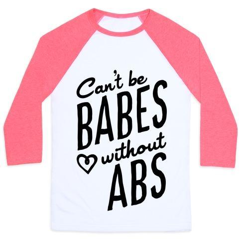 Virgin Teez  Baseball Tee Unisex Classic Baseball Tee / x-small / White/Neon Pink CAN'T BE BABES WITHOUT ABS UNISEX CLASSIC BASEBALL TEE