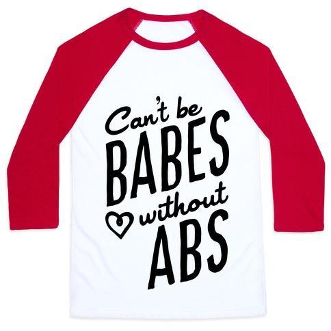 Virgin Teez  Baseball Tee Unisex Classic Baseball Tee / x-small / White/Red CAN'T BE BABES WITHOUT ABS UNISEX CLASSIC BASEBALL TEE