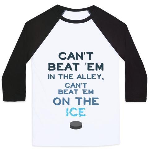 Virgin Teez  Baseball Tee Unisex Classic Baseball Tee / x-small / White/Black CAN'T BEAT 'EM ON THE ICE UNISEX CLASSIC BASEBALL TEE