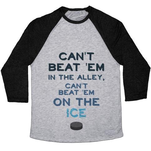 Virgin Teez  Baseball Tee Unisex Tri-Blend Baseball Tee / small / Athletic Gray / Black CAN'T BEAT 'EM ON THE ICE UNISEX TRI-BLEND BASEBALL TEE