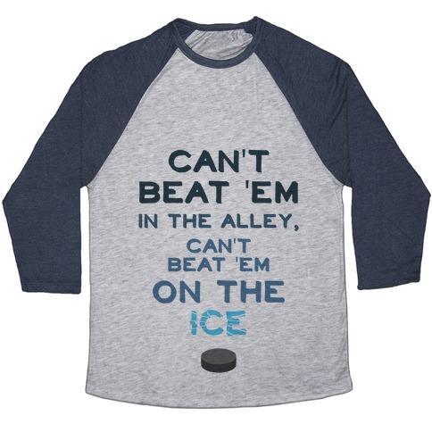 Virgin Teez  Baseball Tee Unisex Tri-Blend Baseball Tee / small / Athletic Gray / Navy CAN'T BEAT 'EM ON THE ICE UNISEX TRI-BLEND BASEBALL TEE