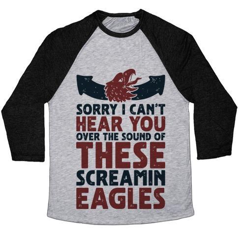 Virgin Teez  Baseball Tee Unisex Tri-Blend Baseball Tee / small / Athletic Gray / Black CAN'T HEAR YOU OVER THESE SCREAMIN' EAGLES UNISEX TRI-BLEND BASEBALL TEE