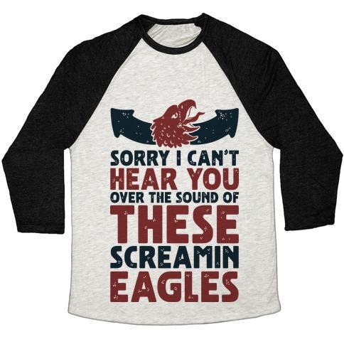 Virgin Teez  Baseball Tee Unisex Tri-Blend Baseball Tee / small / Oatmeal / Black CAN'T HEAR YOU OVER THESE SCREAMIN' EAGLES UNISEX TRI-BLEND BASEBALL TEE