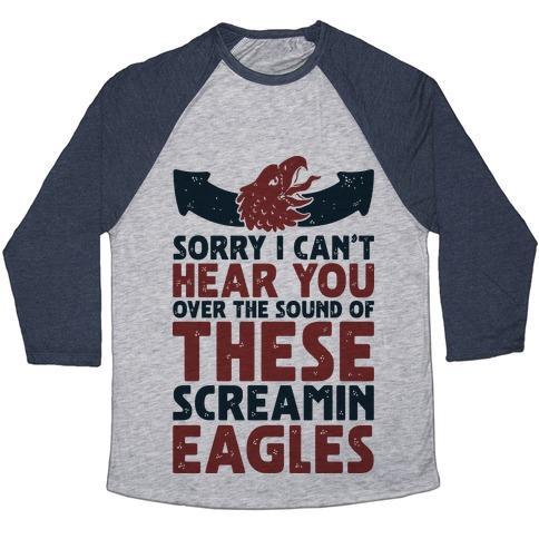 Virgin Teez  Baseball Tee Unisex Tri-Blend Baseball Tee / small / Athletic Gray / Navy CAN'T HEAR YOU OVER THESE SCREAMIN' EAGLES UNISEX TRI-BLEND BASEBALL TEE