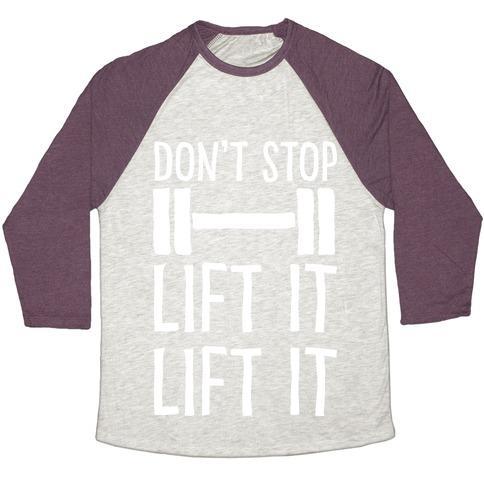 Virgin Teez  Baseball Tee Unisex Tri-Blend Baseball Tee / small / Oatmeal / Maroon CAN'T STOP LIFT IT LIFT IT UNISEX TRI-BLEND BASEBALL TEE