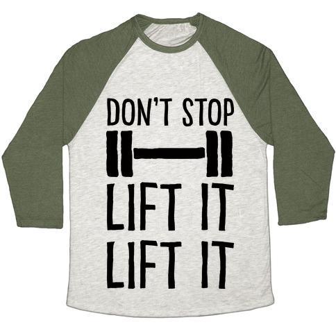 Virgin Teez  Baseball Tee Unisex Tri-Blend Baseball Tee / small / Oatmeal / Moss CAN'T STOP LIFT IT LIFT IT UNISEX TRI-BLEND BASEBALL TEE