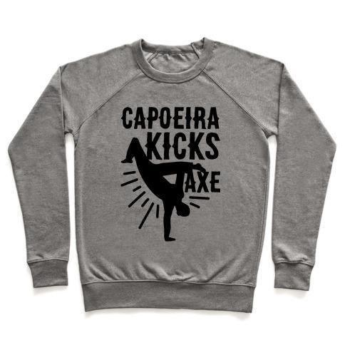 Virgin Teez  Pullover Crewneck Sweatshirt / x-small / Heathered Gray CAPOEIRA KICKS AXE CREWNECK SWEATSHIRT