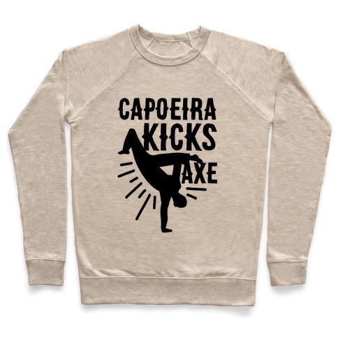 Virgin Teez  Pullover Crewneck Sweatshirt / x-small / Heathered Oatmeal CAPOEIRA KICKS AXE CREWNECK SWEATSHIRT