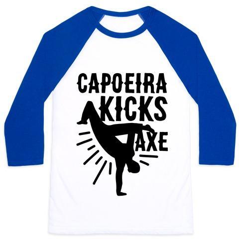 Virgin Teez  Baseball Tee Unisex Classic Baseball Tee / x-small / White/Blue CAPOEIRA KICKS AXE UNISEX CLASSIC BASEBALL TEE