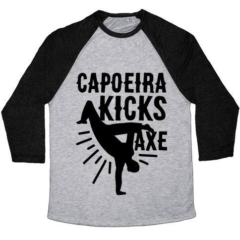 Virgin Teez  Baseball Tee Unisex Tri-Blend Baseball Tee / small / Athletic Gray / Black CAPOEIRA KICKS AXE UNISEX TRI-BLEND BASEBALL TEE