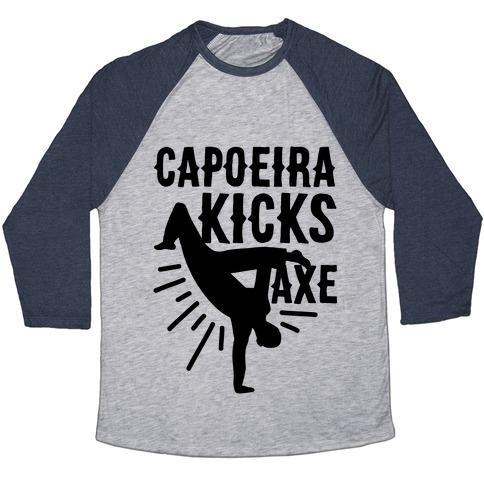 Virgin Teez  Baseball Tee Unisex Tri-Blend Baseball Tee / small / Athletic Gray / Navy CAPOEIRA KICKS AXE UNISEX TRI-BLEND BASEBALL TEE