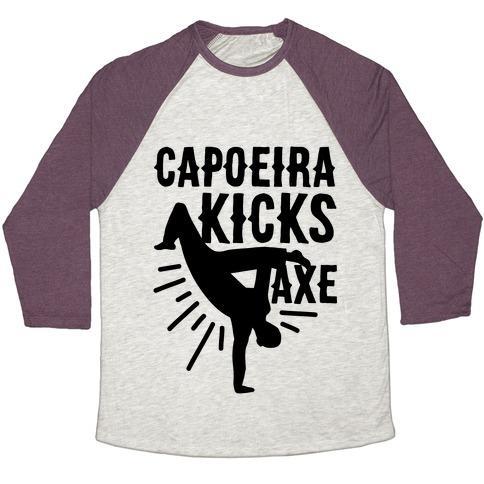 Virgin Teez  Baseball Tee Unisex Tri-Blend Baseball Tee / small / Oatmeal / Maroon CAPOEIRA KICKS AXE UNISEX TRI-BLEND BASEBALL TEE