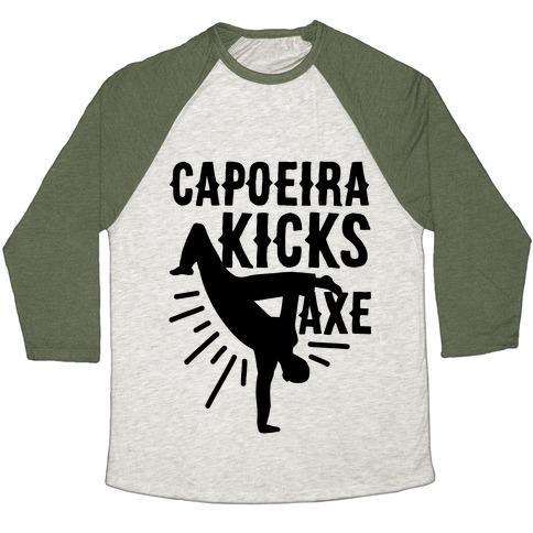 Virgin Teez  Baseball Tee Unisex Tri-Blend Baseball Tee / small / Oatmeal / Moss CAPOEIRA KICKS AXE UNISEX TRI-BLEND BASEBALL TEE