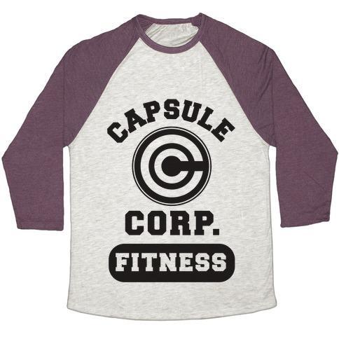 Virgin Teez  Baseball Tee Unisex Tri-Blend Baseball Tee / small / Oatmeal / Maroon CAPSULE CORP. FITNESS UNISEX TRI-BLEND BASEBALL TEE