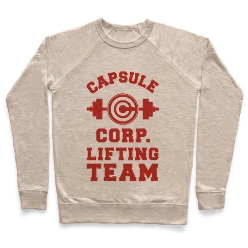 Virgin Teez  Pullover Crewneck Sweatshirt / x-small / Heathered Oatmeal CAPSULE CORP. LIFTING TEAM CREWNECK SWEATSHIRT