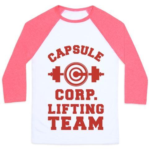 Virgin Teez  Baseball Tee Unisex Classic Baseball Tee / x-small / White/Neon Pink CAPSULE CORP. LIFTING TEAM UNISEX CLASSIC BASEBALL TEE