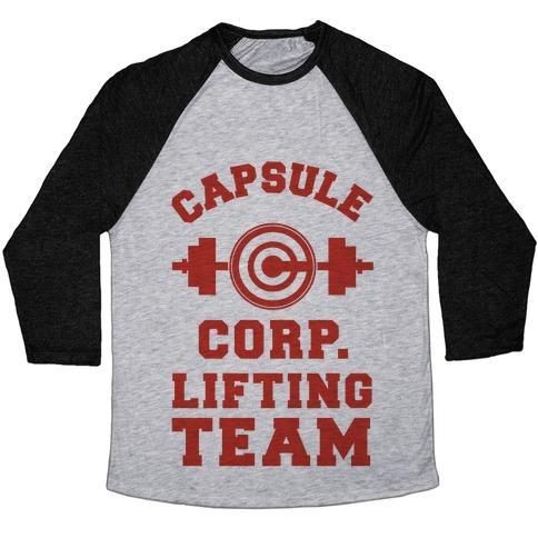 Virgin Teez  Baseball Tee Unisex Tri-Blend Baseball Tee / small / Athletic Gray / Black CAPSULE CORP. LIFTING TEAM UNISEX TRI-BLEND BASEBALL TEE