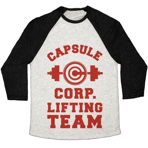 Virgin Teez  Baseball Tee Unisex Tri-Blend Baseball Tee / small / Oatmeal / Black CAPSULE CORP. LIFTING TEAM UNISEX TRI-BLEND BASEBALL TEE
