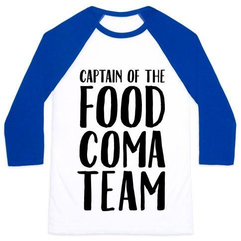 Virgin Teez  Baseball Tee Unisex Classic Baseball Tee / x-small / White/Blue CAPTAIN OF THE FOOD COMA TEAM UNISEX CLASSIC BASEBALL TEE