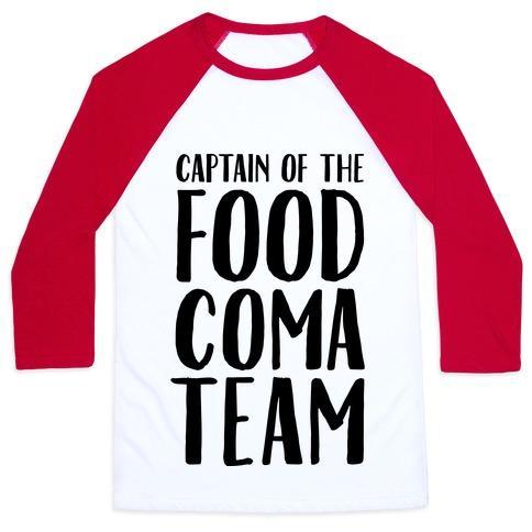 Virgin Teez  Baseball Tee Unisex Classic Baseball Tee / x-small / White/Red CAPTAIN OF THE FOOD COMA TEAM UNISEX CLASSIC BASEBALL TEE