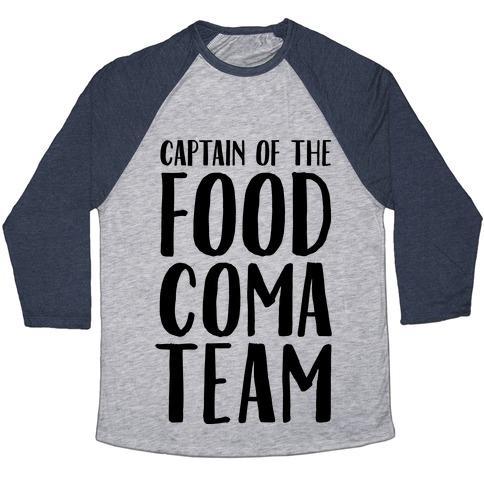 Virgin Teez  Baseball Tee Unisex Tri-Blend Baseball Tee / small / Athletic Gray / Navy CAPTAIN OF THE FOOD COMA TEAM UNISEX TRI-BLEND BASEBALL TEE