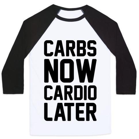 Virgin Teez  Baseball Tee Unisex Classic Baseball Tee / x-small / White/Black CARBS NOW CARDIO LATER UNISEX CLASSIC BASEBALL TEE