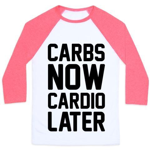 Virgin Teez  Baseball Tee Unisex Classic Baseball Tee / x-small / White/Neon Pink CARBS NOW CARDIO LATER UNISEX CLASSIC BASEBALL TEE