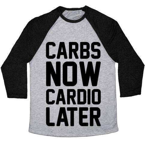 Virgin Teez  Baseball Tee Unisex Tri-Blend Baseball Tee / small / Athletic Gray / Black CARBS NOW CARDIO LATER UNISEX TRI-BLEND BASEBALL TEE