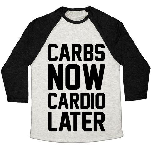 Virgin Teez  Baseball Tee Unisex Tri-Blend Baseball Tee / small / Oatmeal / Black CARBS NOW CARDIO LATER UNISEX TRI-BLEND BASEBALL TEE
