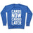 Virgin Teez  Pullover Crewneck Sweatshirt / x-small / Heathered Blue CARBS NOW CARDIO LATER WHITE PRINT CREWNECK SWEATSHIRT