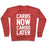 Virgin Teez  Pullover Crewneck Sweatshirt / x-small / Heathered Red CARBS NOW CARDIO LATER WHITE PRINT CREWNECK SWEATSHIRT