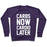 Virgin Teez  Pullover Crewneck Sweatshirt / x-small / Purple CARBS NOW CARDIO LATER WHITE PRINT CREWNECK SWEATSHIRT