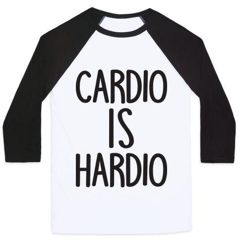 Virgin Teez  Baseball Tee Unisex Classic Baseball Tee / x-small / White/Black CARDIO IS HARDIO UNISEX CLASSIC BASEBALL TEE