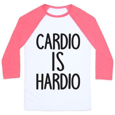 Virgin Teez  Baseball Tee Unisex Classic Baseball Tee / x-small / White/Neon Pink CARDIO IS HARDIO UNISEX CLASSIC BASEBALL TEE