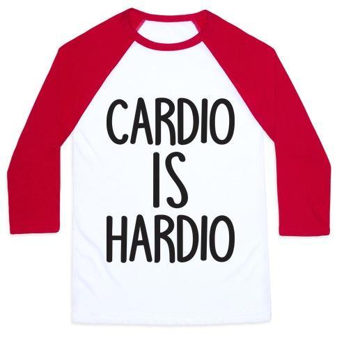 Virgin Teez  Baseball Tee Unisex Classic Baseball Tee / x-small / White/Red CARDIO IS HARDIO UNISEX CLASSIC BASEBALL TEE