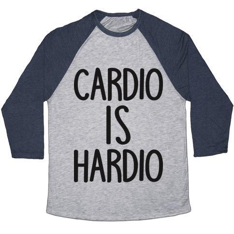 Virgin Teez  Baseball Tee Unisex Tri-Blend Baseball Tee / small / Athletic Gray / Navy CARDIO IS HARDIO UNISEX TRI-BLEND BASEBALL TEE