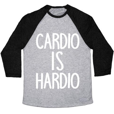Virgin Teez  Baseball Tee Unisex Tri-Blend Baseball Tee / small / Athletic Gray / Black CARDIO IS HARDIO UNISEX TRI-BLEND BASEBALL TEE