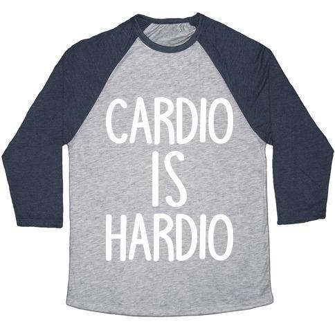 Virgin Teez  Baseball Tee Unisex Tri-Blend Baseball Tee / small / Athletic Gray / Navy CARDIO IS HARDIO UNISEX TRI-BLEND BASEBALL TEE