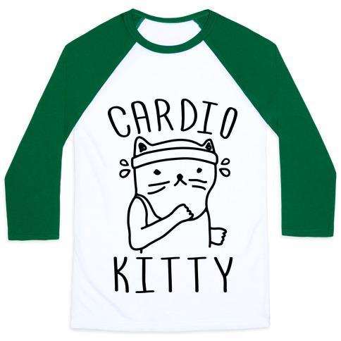 Virgin Teez  Baseball Tee Unisex Classic Baseball Tee / x-small / White/Dark Green CARDIO KITTY UNISEX CLASSIC BASEBALL TEE