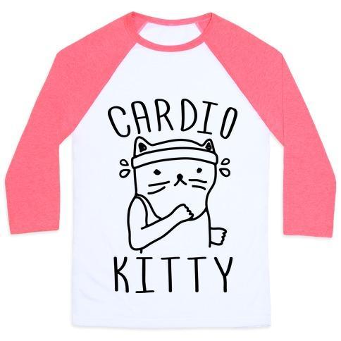Virgin Teez  Baseball Tee Unisex Classic Baseball Tee / x-small / White/Neon Pink CARDIO KITTY UNISEX CLASSIC BASEBALL TEE